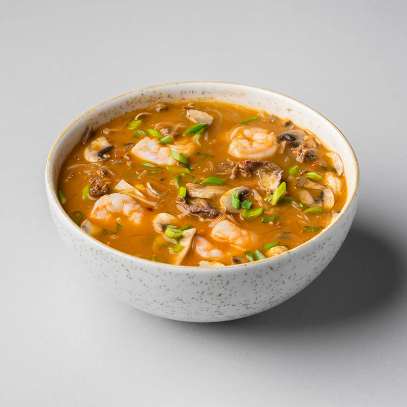 „Tom Yum“ Tailandietiška sriuba su jautiena ir tigrinėmis krevetėmis